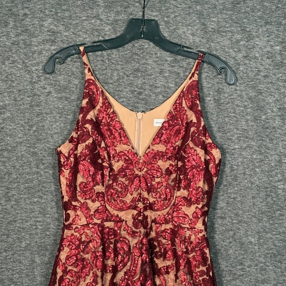 Dress The Population Blair Sequin Damask Midi Dress Berry Nude Womens Small - Picture 3 of 14